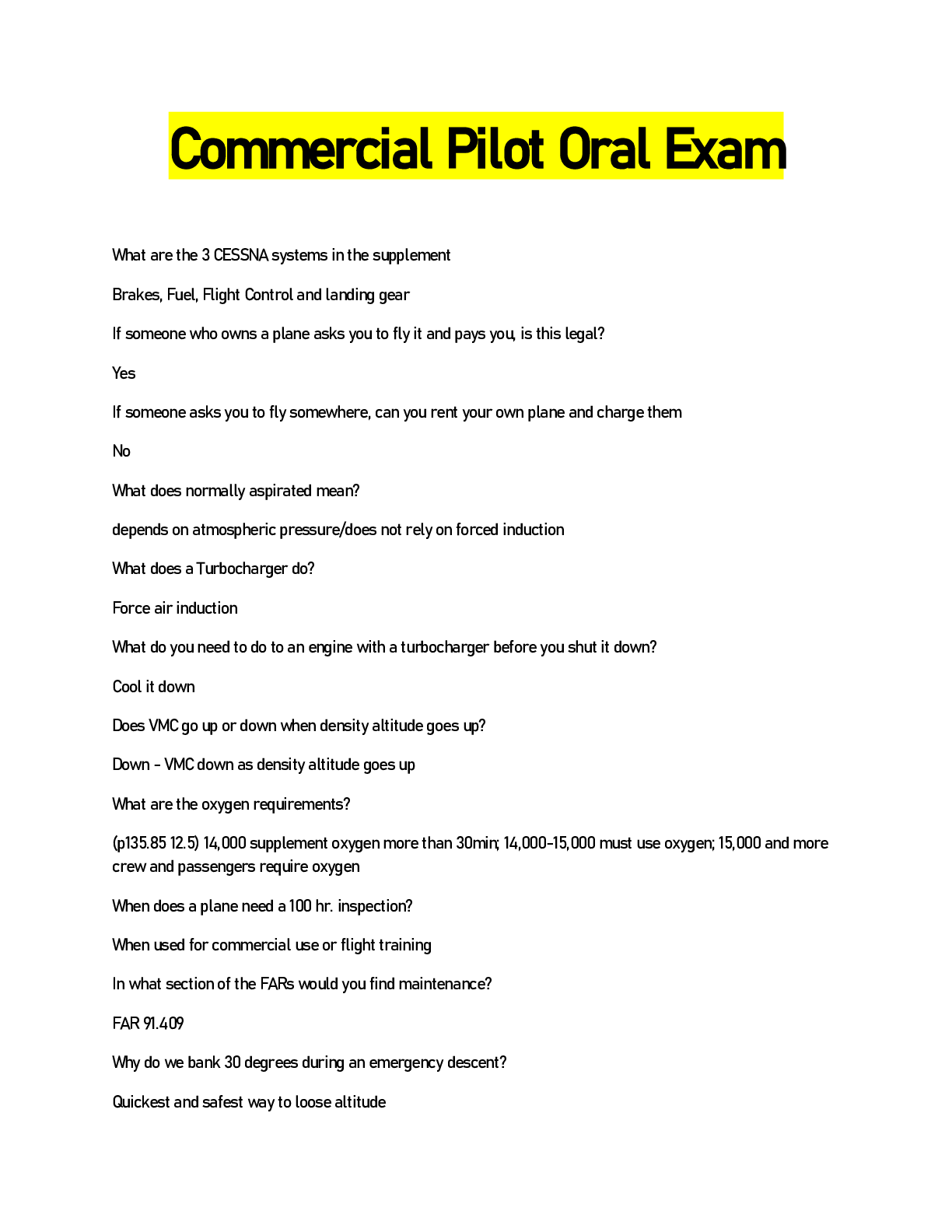 Preview image of Commercial Pilot Oral Exam document